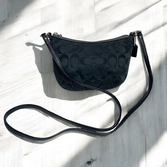 Coach Black Signature Canvas & Leather Crossbody Bag With Zip Top 8.5"W x 6"H - Picture 8 of 10